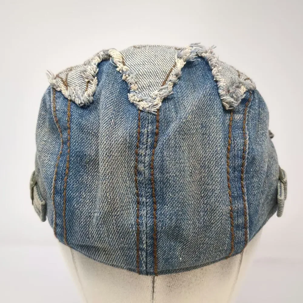 Jamont Newsboy Cap Hat Blue One Size Slideback Denim Patchwork Contrast Stitch